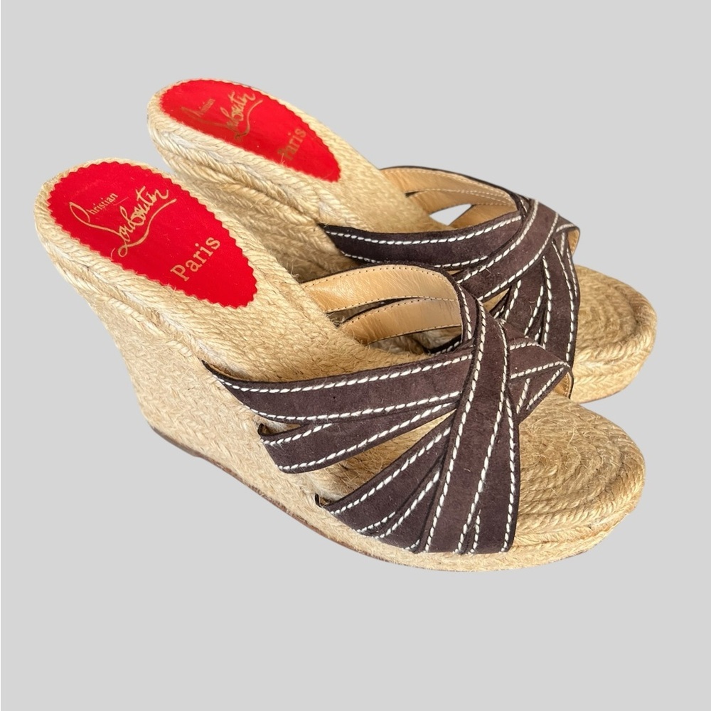 Christian Louboutin Dark Brown Espadrille Wedges